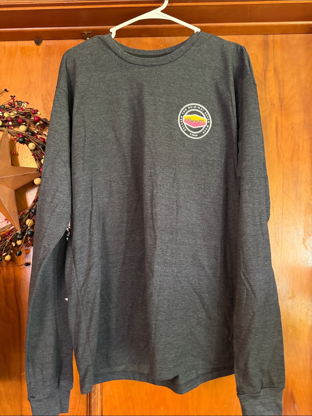 Dark Gray Long Sleeve Tee with Small Circular Logo